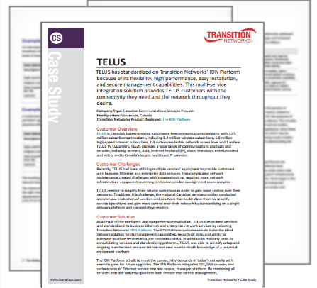 TELUS Case Study on how they used ION Media Conversion Platform to simplify their service operations