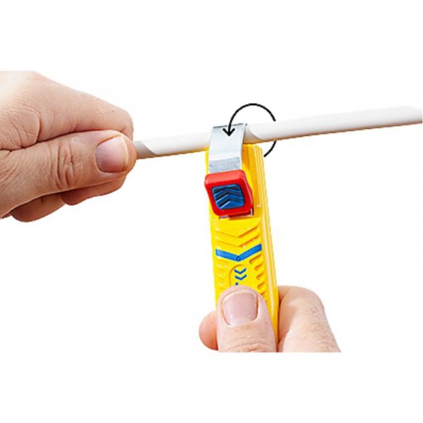 Jokari Fiber Optic Cable Stripping Knife handheld with cable