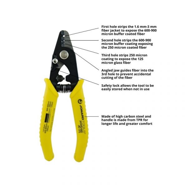 Jonard Tools JIC-375 Fibre Optic Stripping Tool, Three Hole, Safety Lock, TPR Handle