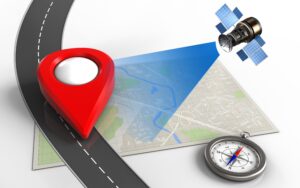 Addressing the Growing GPS Vulnerability: Are We Prepared? 2 3d illustration of bright map with point icon and compass