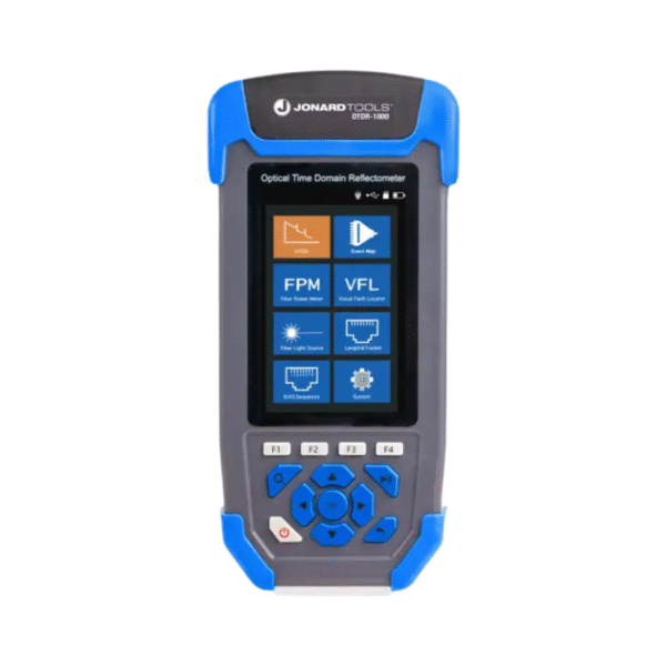 Front view of Jonard Tools Multi-function OTDR showing 3.5-inch color LCD screen.